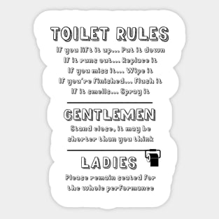 Toilet Rules Funny Quotes For Ladies And Gentlemen, Sarcastic English Humor For The Loo Sticker